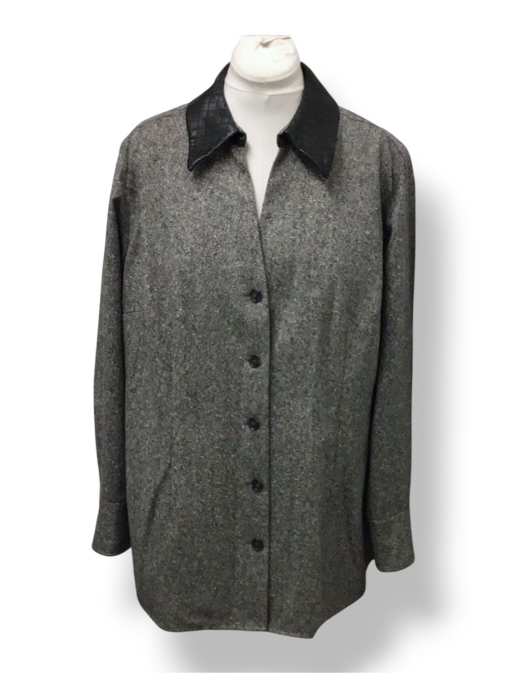 Nordstrom Encore Women’s Button Front Wool Shacket Leather Collar VTG Y2K 2X